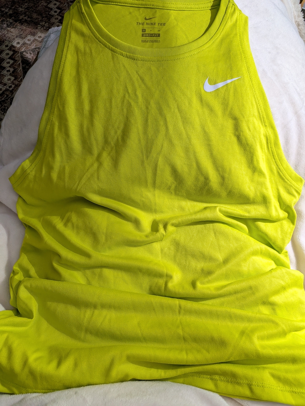 Nike Bright Neon Green Dri Fit Tank with White Swoosh Women's Small